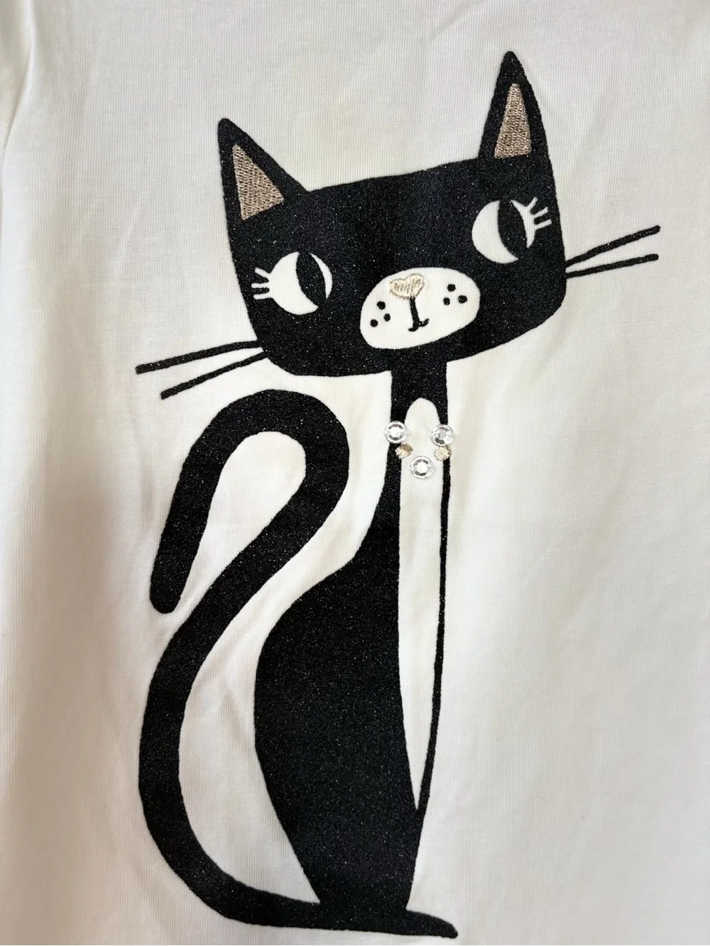 NWT - Gymboree - White Long Sleeve Tee with Cat Graphic - Girl’s Size 10